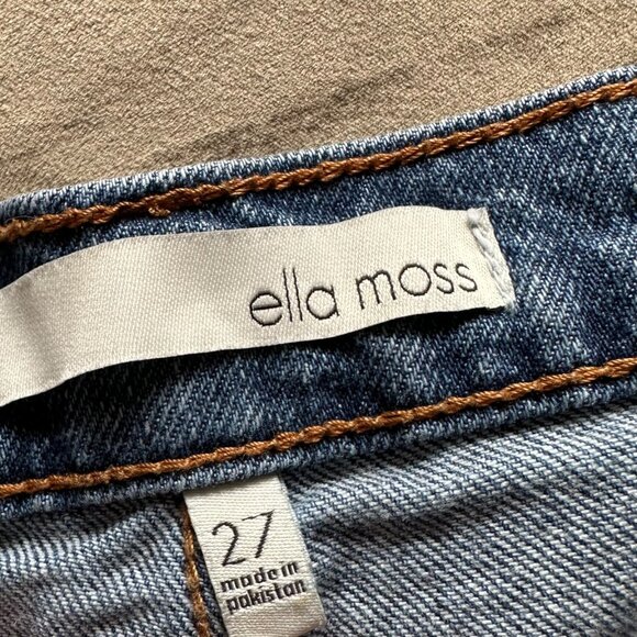 Ella Moss High Waist Straight Ankle Raw Hem Jeans with Pink Accent Stitching - Picture 2 of 11